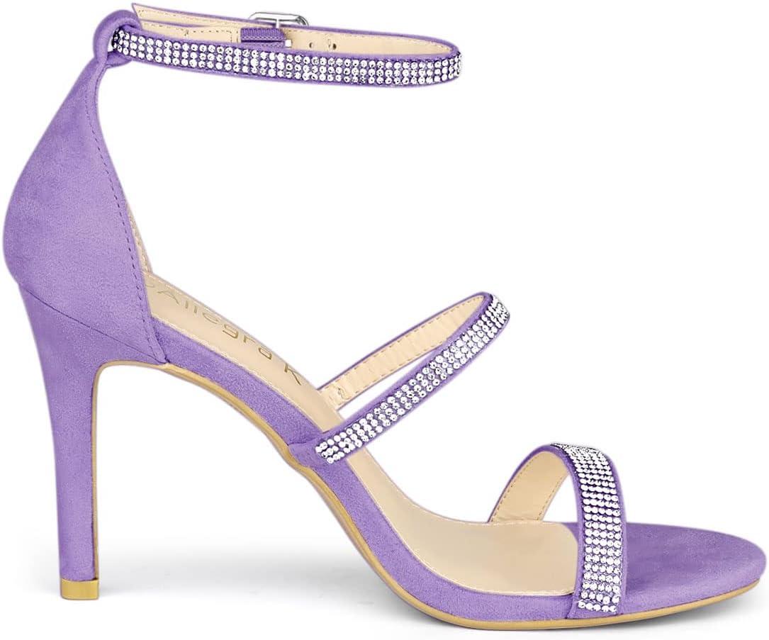 imageAllegra K Womens Rhinestone Ankle Strap Stiletto High Heels SandalsPurple