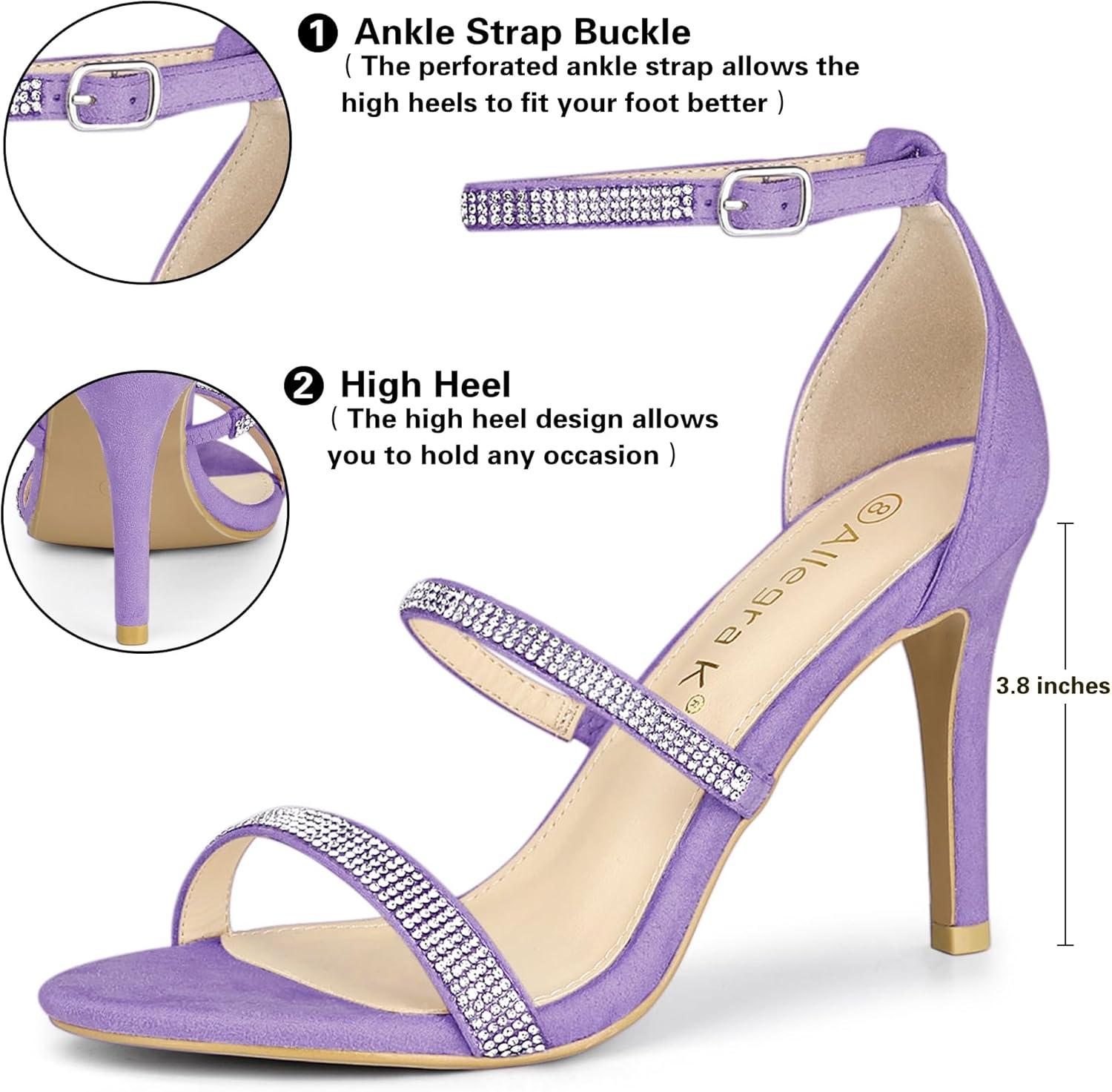 imageAllegra K Womens Rhinestone Ankle Strap Stiletto High Heels SandalsPurple