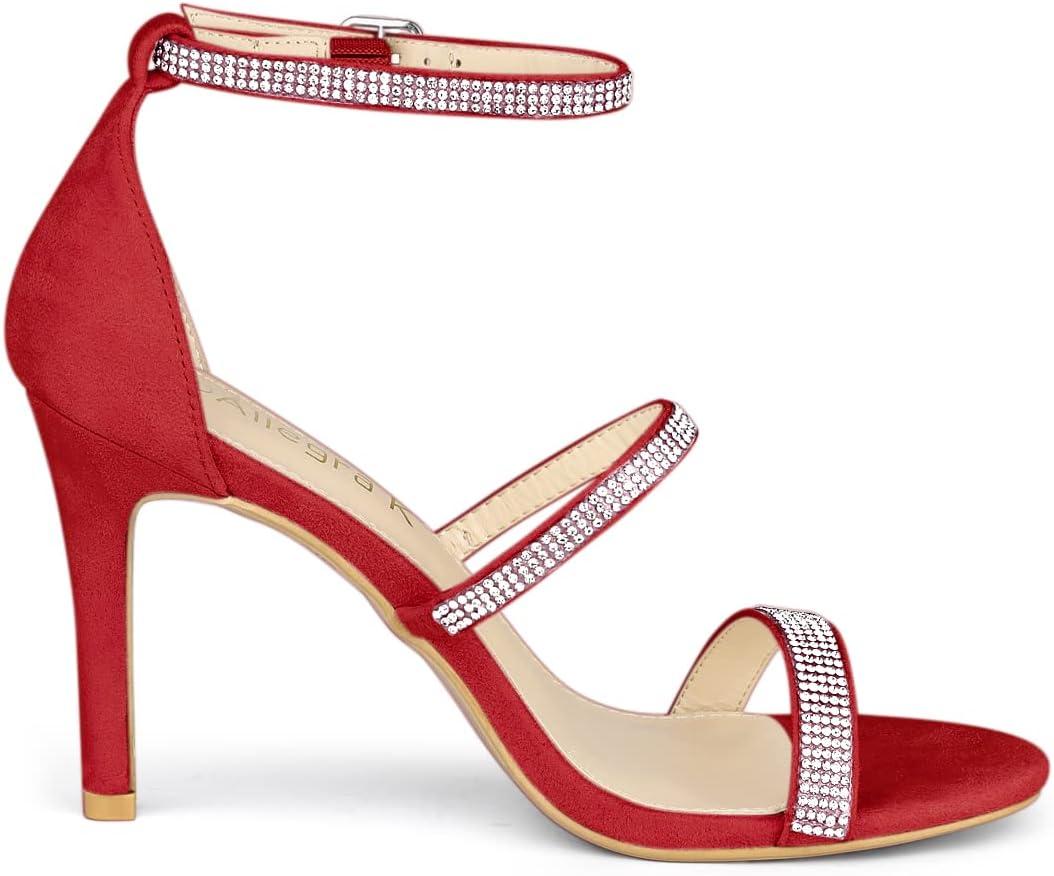 imageAllegra K Womens Rhinestone Ankle Strap Stiletto High Heels SandalsRed