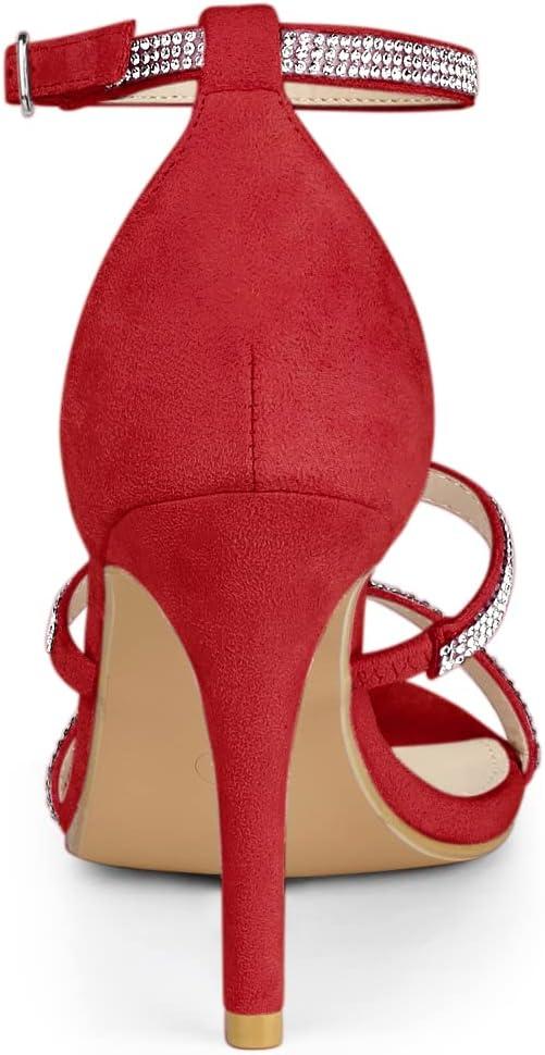 imageAllegra K Womens Rhinestone Ankle Strap Stiletto High Heels SandalsRed