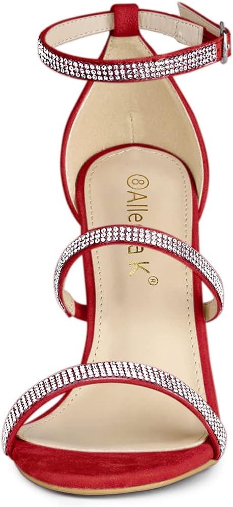 imageAllegra K Womens Rhinestone Ankle Strap Stiletto High Heels SandalsRed