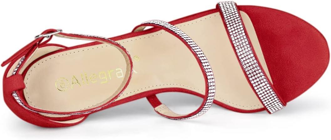imageAllegra K Womens Rhinestone Ankle Strap Stiletto High Heels SandalsRed