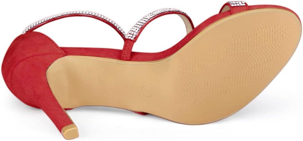 imageAllegra K Womens Rhinestone Ankle Strap Stiletto High Heels SandalsRed