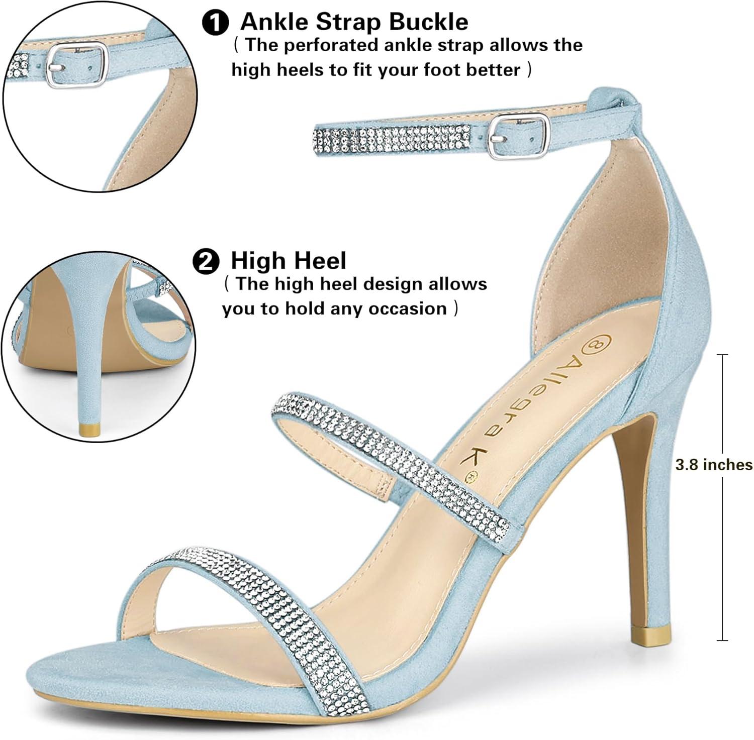 imageAllegra K Womens Rhinestone Ankle Strap Stiletto High Heels SandalsSky Blue