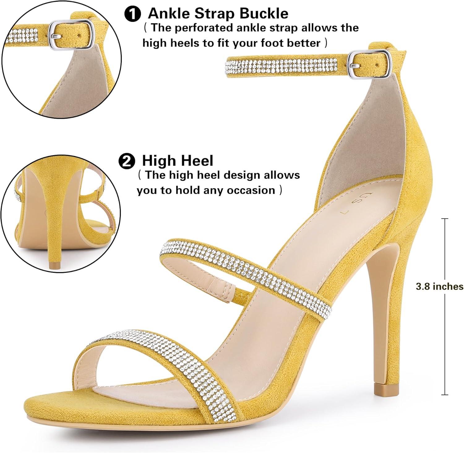 imageAllegra K Womens Rhinestone Ankle Strap Stiletto High Heels SandalsYellow