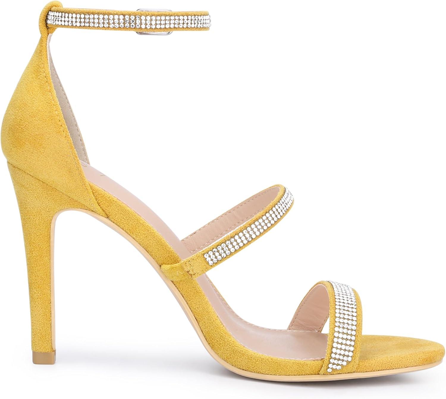 imageAllegra K Womens Rhinestone Ankle Strap Stiletto High Heels SandalsYellow