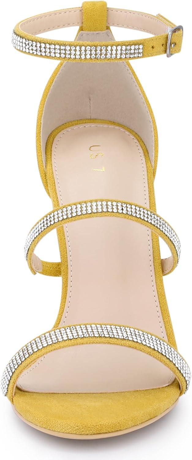 imageAllegra K Womens Rhinestone Ankle Strap Stiletto High Heels SandalsYellow
