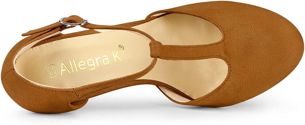 imageAllegra K Womens Rounded Toe Stiletto Heel TStrap Dress PumpsBrown