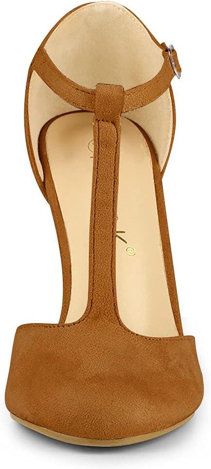 imageAllegra K Womens Rounded Toe Stiletto Heel TStrap Dress PumpsBrown