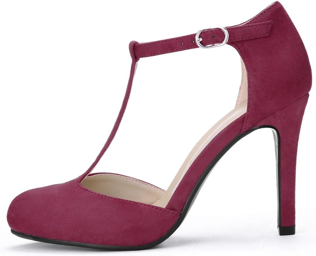 imageAllegra K Womens Rounded Toe Stiletto Heel TStrap Dress PumpsBurgundy