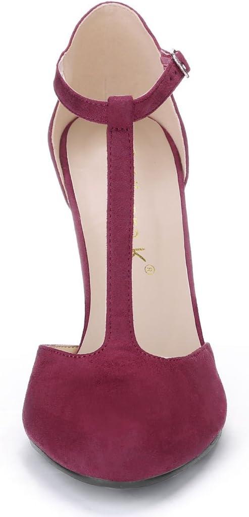 imageAllegra K Womens Rounded Toe Stiletto Heel TStrap Dress PumpsBurgundy