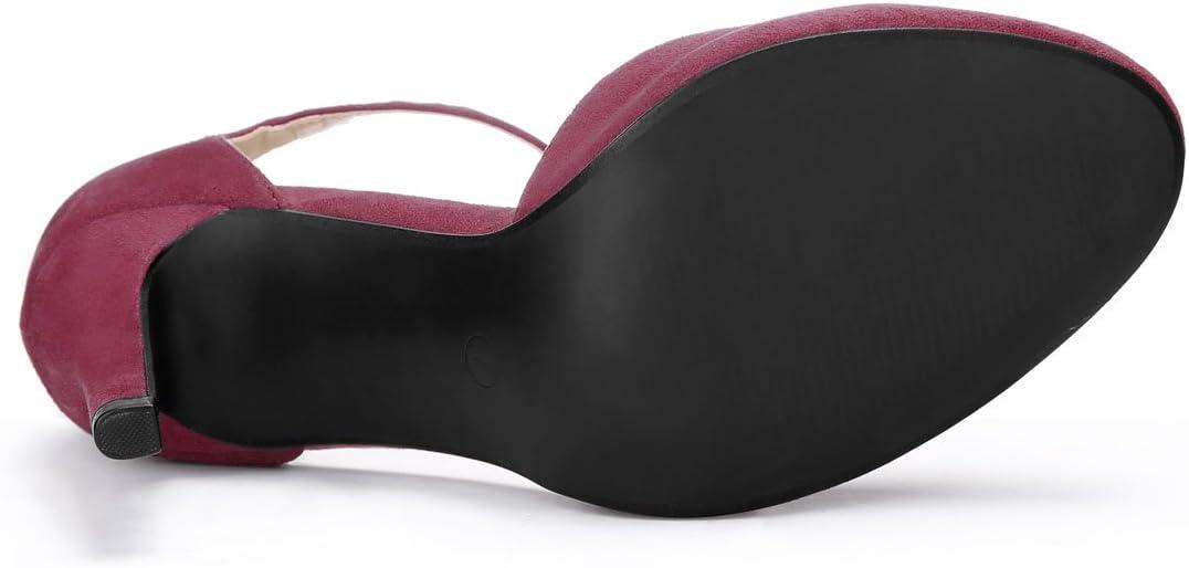 imageAllegra K Womens Rounded Toe Stiletto Heel TStrap Dress PumpsBurgundy