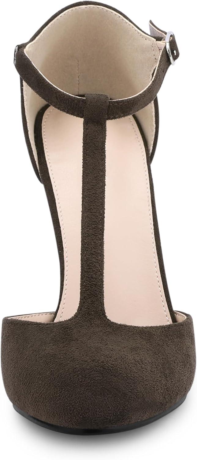 imageAllegra K Womens Rounded Toe Stiletto Heel TStrap Dress PumpsCoffee