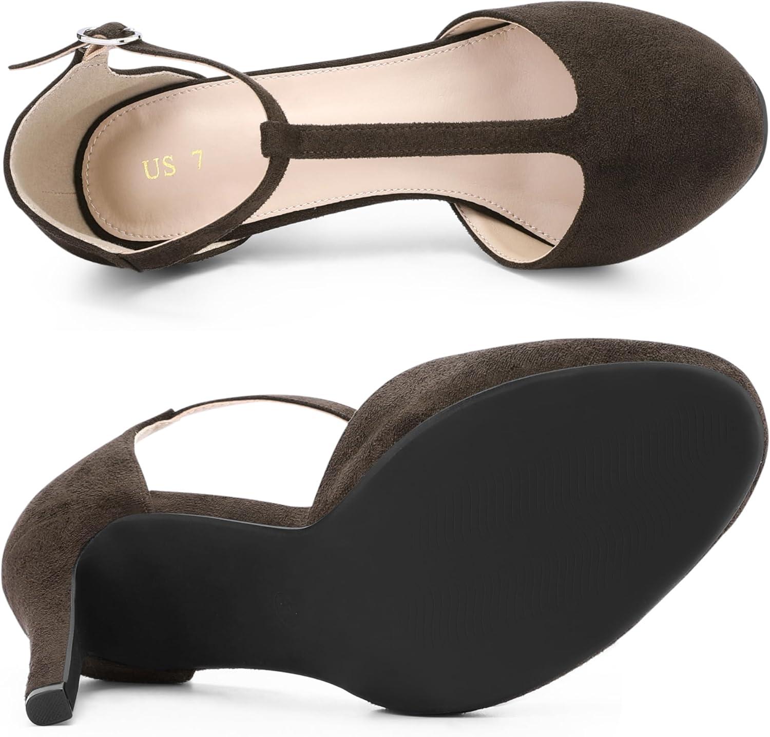 imageAllegra K Womens Rounded Toe Stiletto Heel TStrap Dress PumpsCoffee