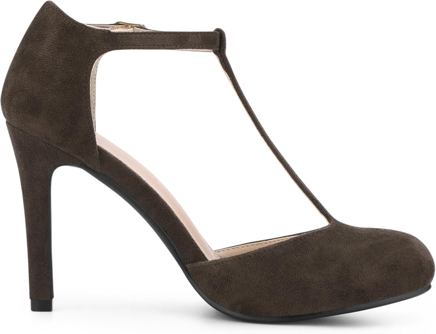 imageAllegra K Womens Rounded Toe Stiletto Heel TStrap Dress PumpsCoffee
