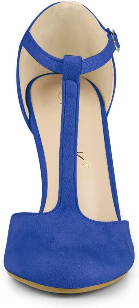 imageAllegra K Womens Rounded Toe Stiletto Heel TStrap Dress PumpsDeep Blue