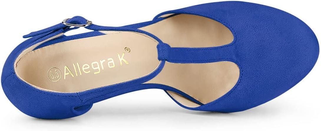 imageAllegra K Womens Rounded Toe Stiletto Heel TStrap Dress PumpsDeep Blue