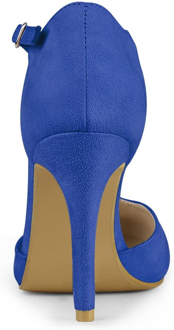 imageAllegra K Womens Rounded Toe Stiletto Heel TStrap Dress PumpsDeep Blue