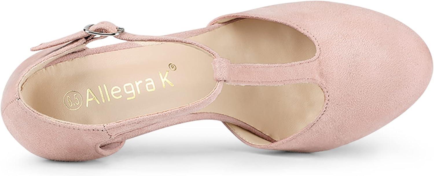 imageAllegra K Womens Rounded Toe Stiletto Heel TStrap Dress PumpsDust Pink