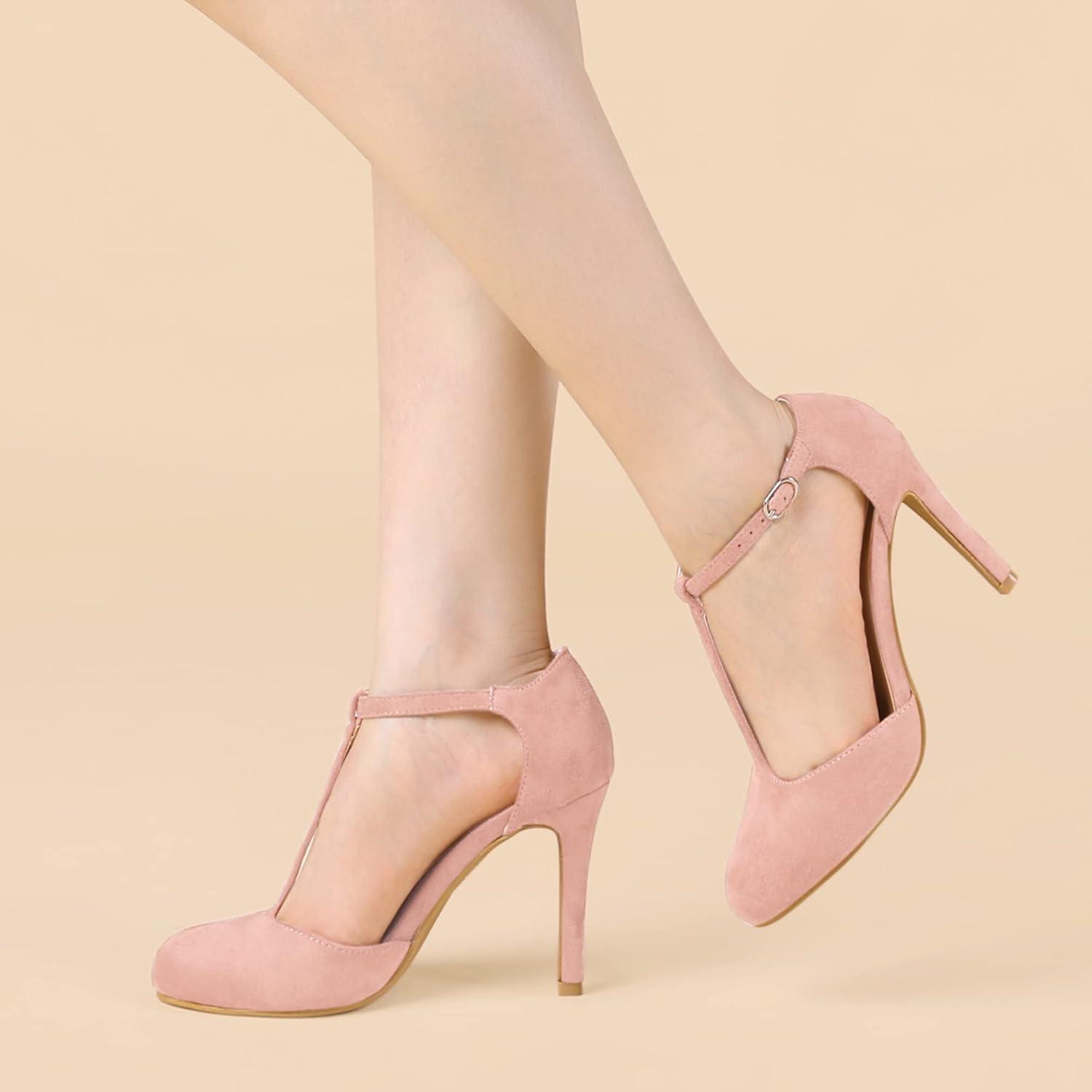 imageAllegra K Womens Rounded Toe Stiletto Heel TStrap Dress PumpsDust Pink