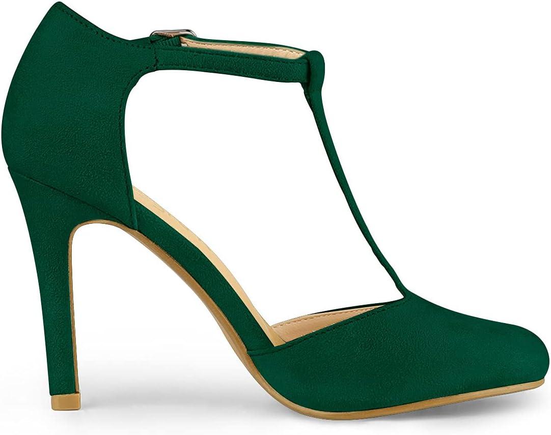 imageAllegra K Womens Rounded Toe Stiletto Heel TStrap Dress PumpsGreen