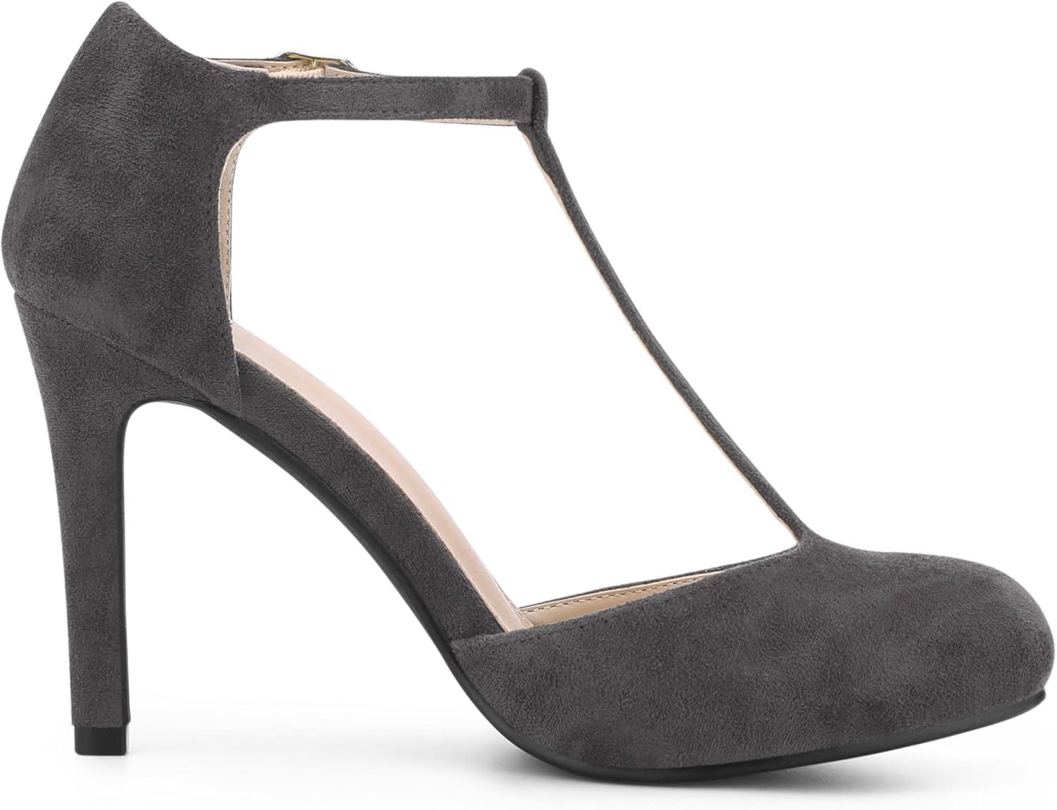 imageAllegra K Womens Rounded Toe Stiletto Heel TStrap Dress PumpsGrey