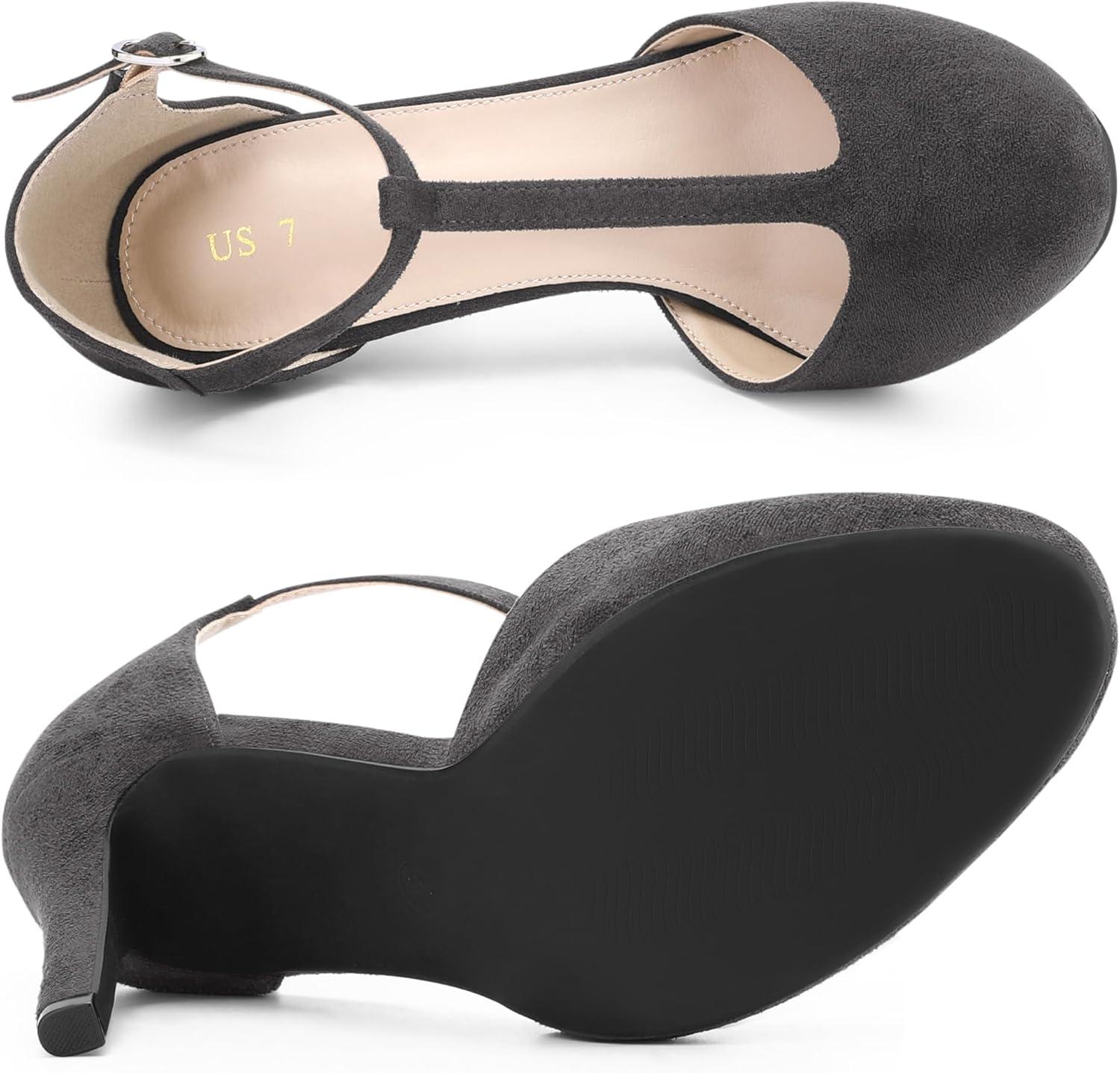 imageAllegra K Womens Rounded Toe Stiletto Heel TStrap Dress PumpsGrey