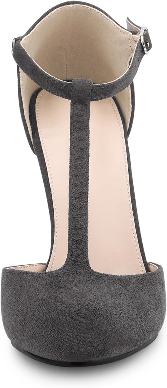 imageAllegra K Womens Rounded Toe Stiletto Heel TStrap Dress PumpsGrey