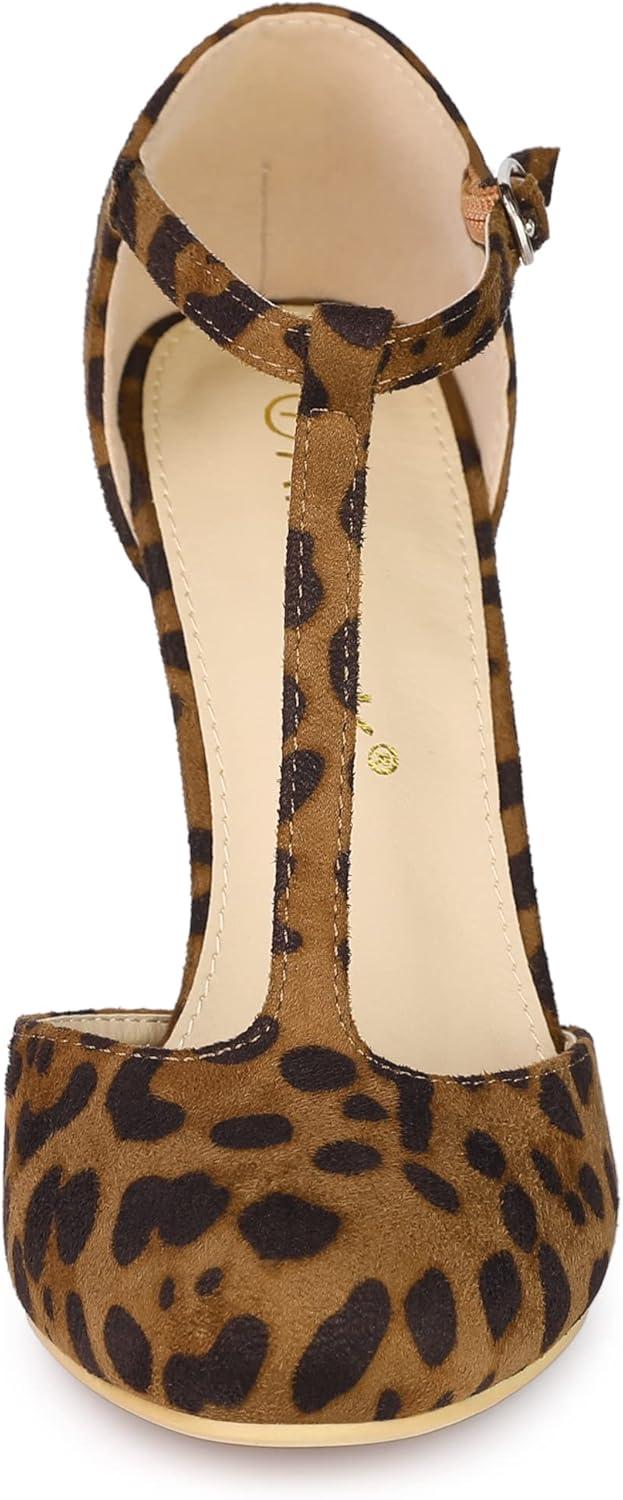 imageAllegra K Womens Rounded Toe Stiletto Heel TStrap Dress PumpsLeopard