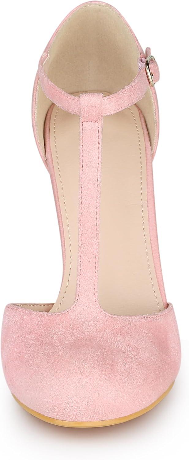 imageAllegra K Womens Rounded Toe Stiletto Heel TStrap Dress PumpsPink