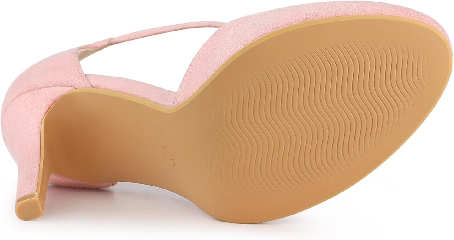 imageAllegra K Womens Rounded Toe Stiletto Heel TStrap Dress PumpsPink