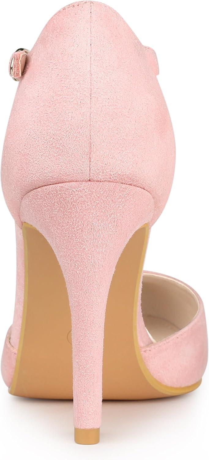imageAllegra K Womens Rounded Toe Stiletto Heel TStrap Dress PumpsPink