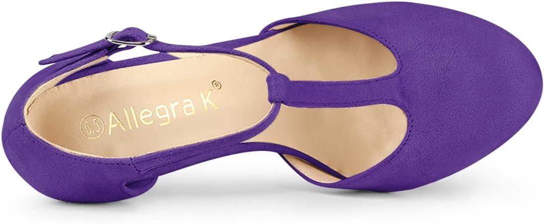 imageAllegra K Womens Rounded Toe Stiletto Heel TStrap Dress PumpsPurple