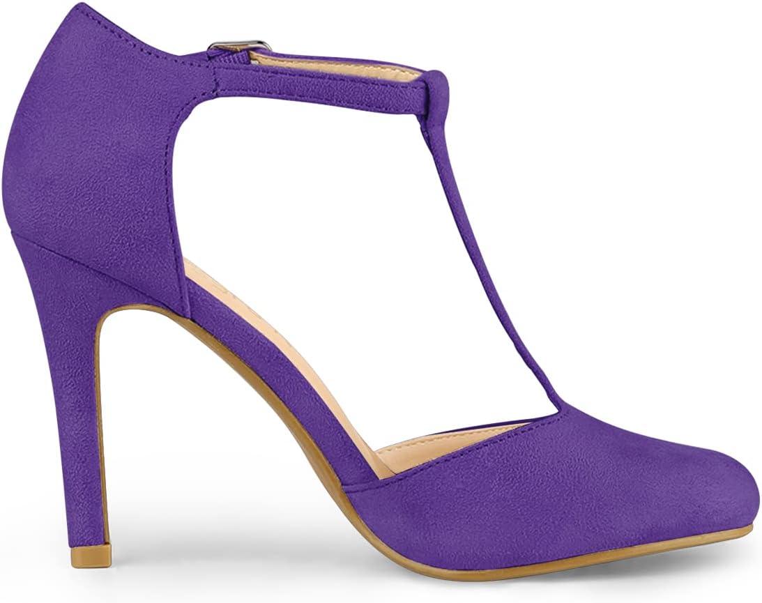 imageAllegra K Womens Rounded Toe Stiletto Heel TStrap Dress PumpsPurple