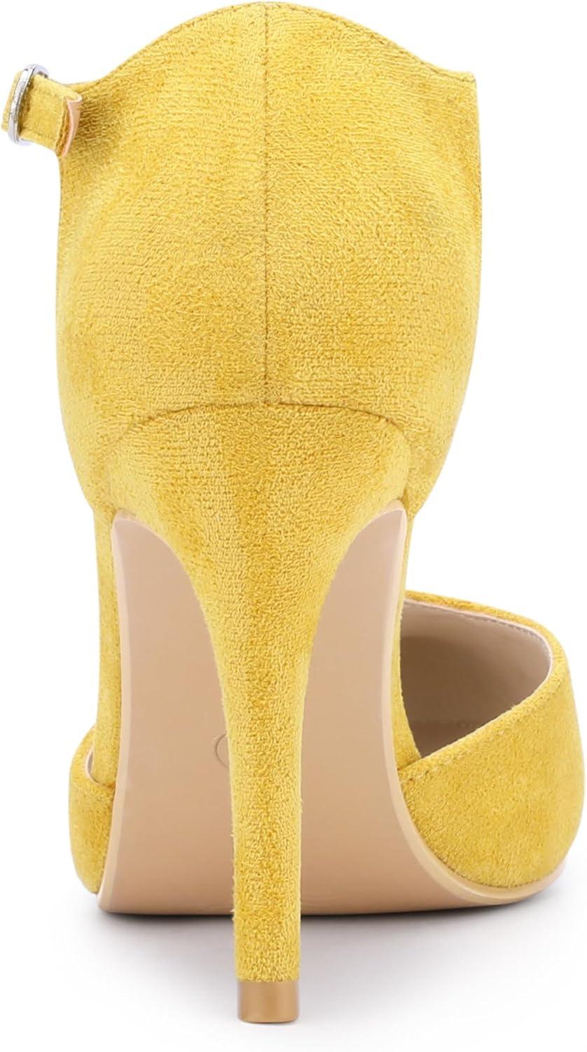 imageAllegra K Womens Rounded Toe Stiletto Heel TStrap Dress PumpsYellow