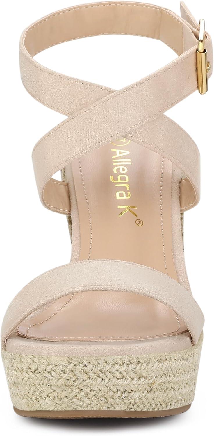 imageAllegra K Womens Slingback Crisscross Espadrille Wedges Heel SandalsBeige