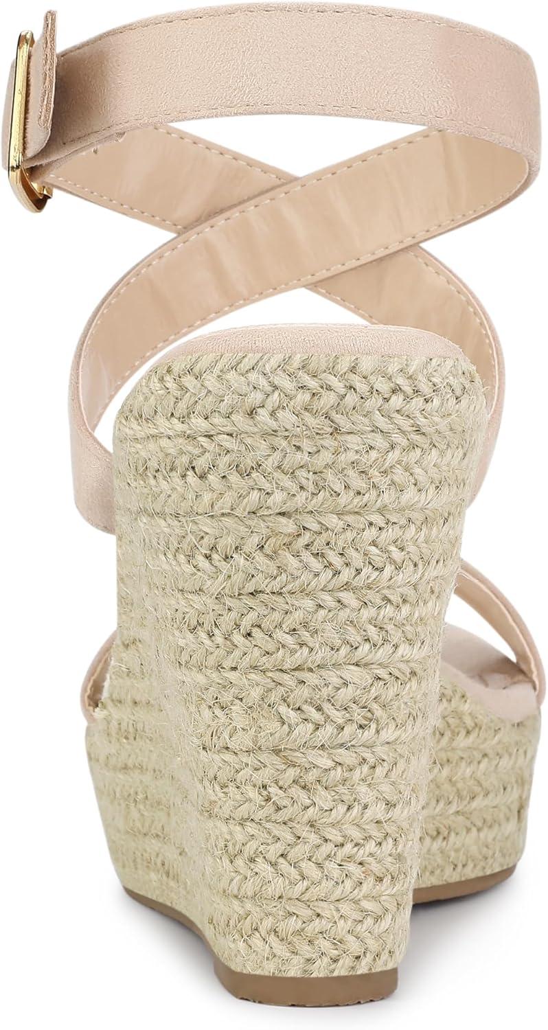 imageAllegra K Womens Slingback Crisscross Espadrille Wedges Heel SandalsBeige