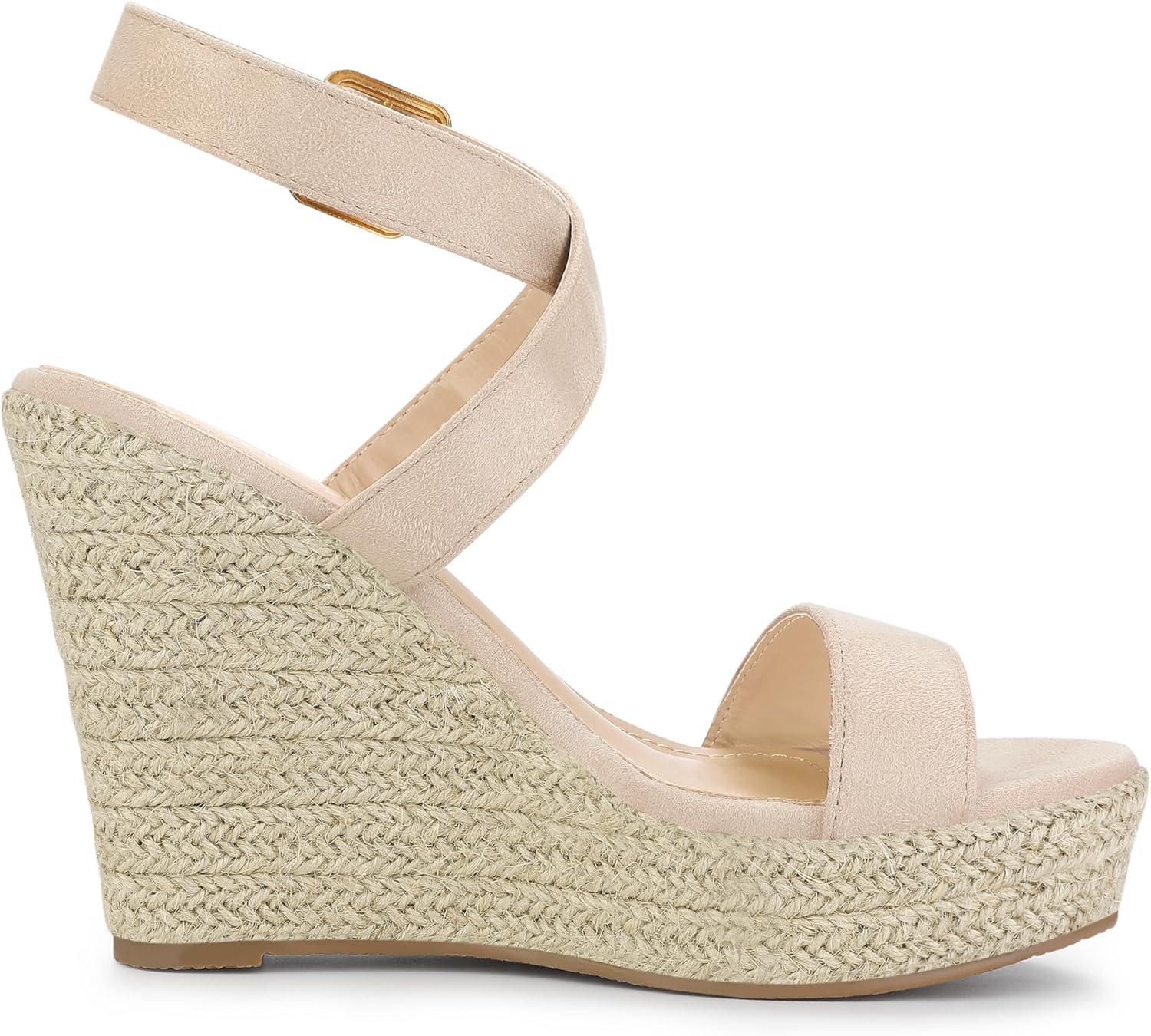 imageAllegra K Womens Slingback Crisscross Espadrille Wedges Heel SandalsBeige