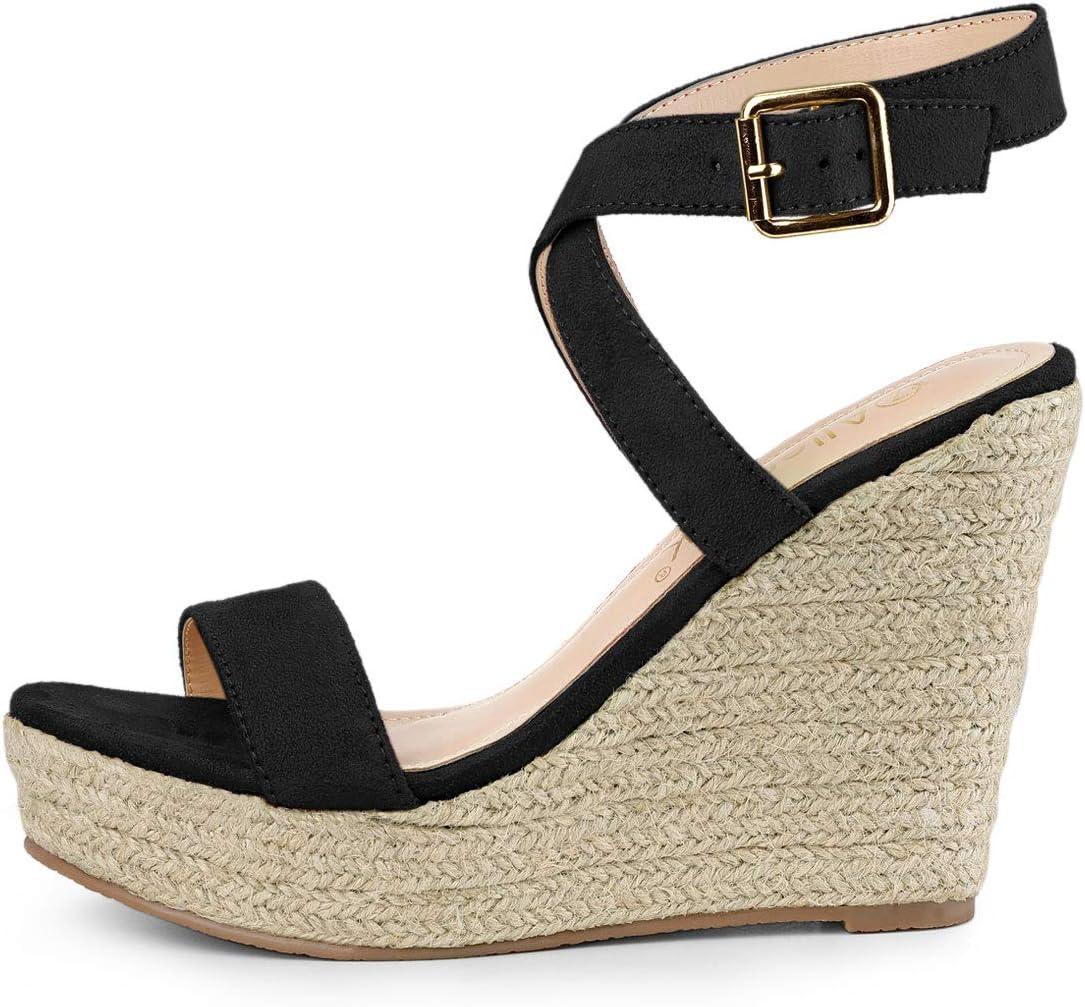 imageAllegra K Womens Slingback Crisscross Espadrille Wedges Heel SandalsBlack