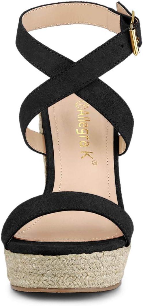 imageAllegra K Womens Slingback Crisscross Espadrille Wedges Heel SandalsBlack