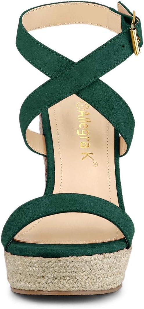imageAllegra K Womens Slingback Crisscross Espadrille Wedges Heel SandalsGreen