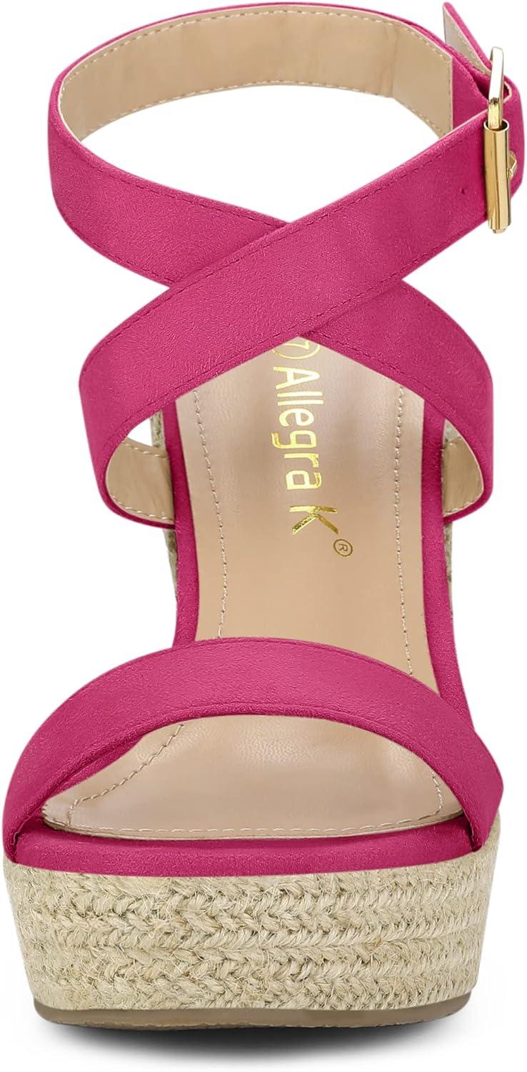 imageAllegra K Womens Slingback Crisscross Espadrille Wedges Heel SandalsHot Pink