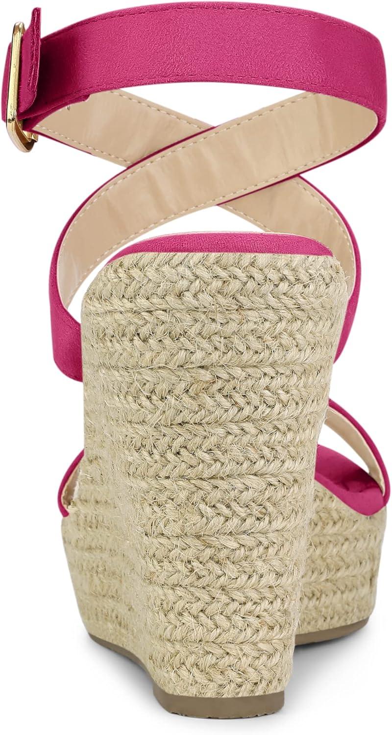 imageAllegra K Womens Slingback Crisscross Espadrille Wedges Heel SandalsHot Pink