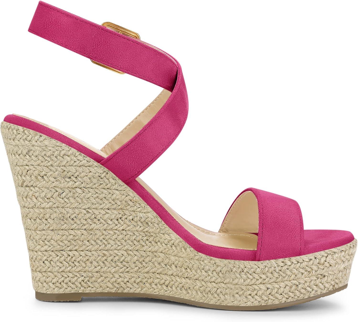 imageAllegra K Womens Slingback Crisscross Espadrille Wedges Heel SandalsHot Pink