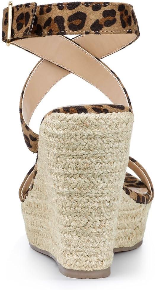 imageAllegra K Womens Slingback Crisscross Espadrille Wedges Heel SandalsLeopard