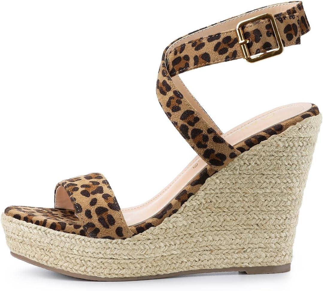 imageAllegra K Womens Slingback Crisscross Espadrille Wedges Heel SandalsLeopard
