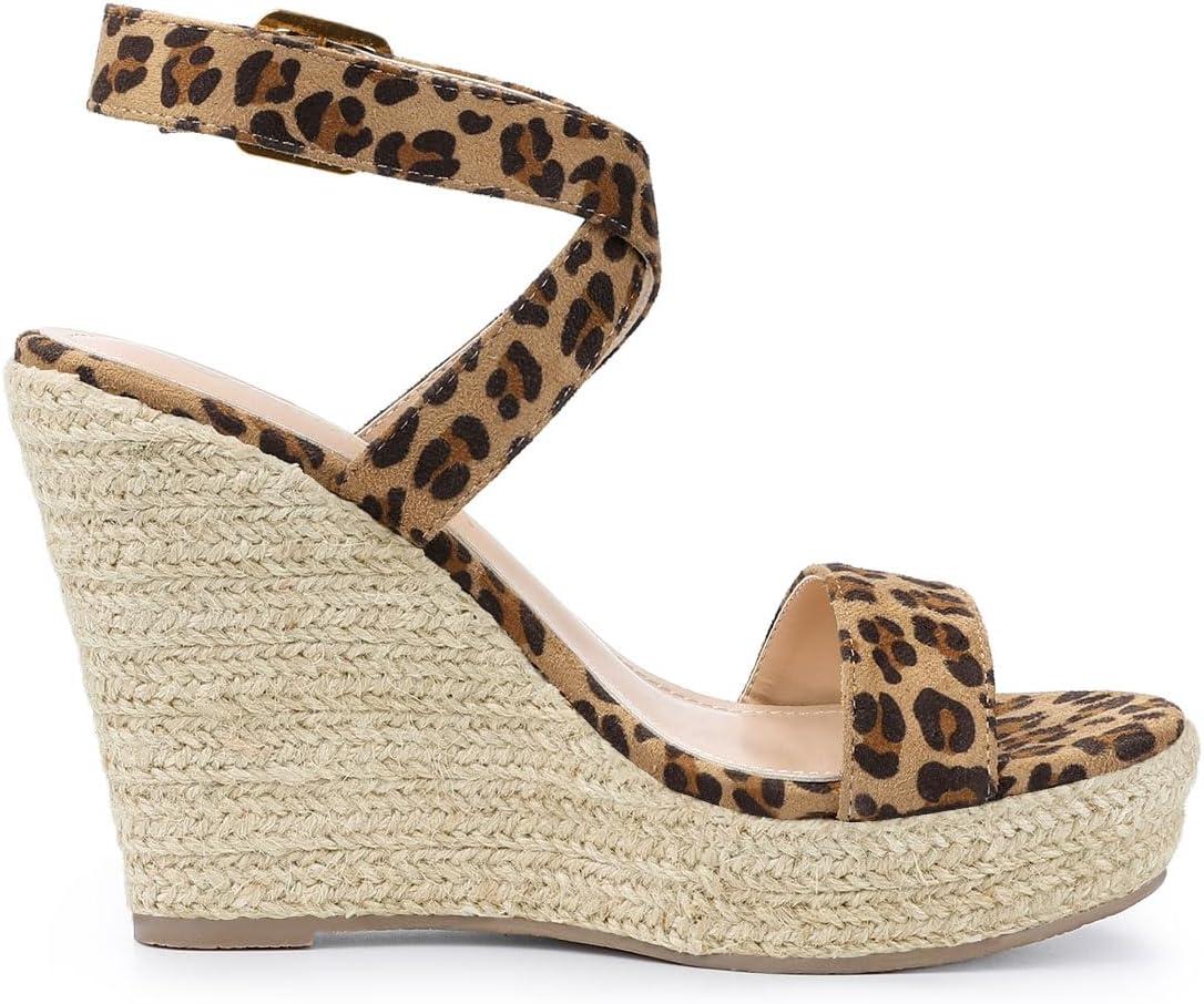 imageAllegra K Womens Slingback Crisscross Espadrille Wedges Heel SandalsLeopard