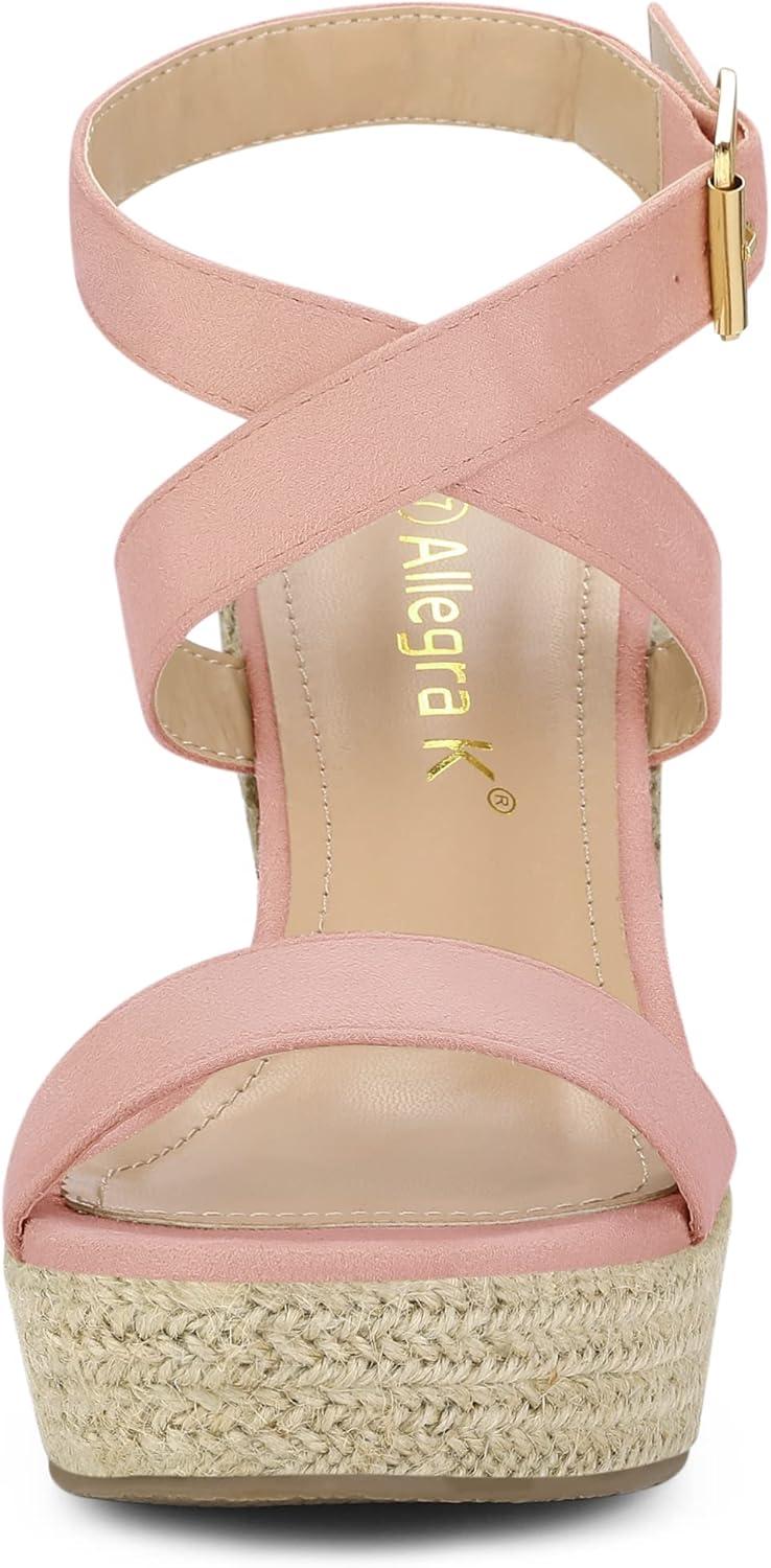 imageAllegra K Womens Slingback Crisscross Espadrille Wedges Heel SandalsPink