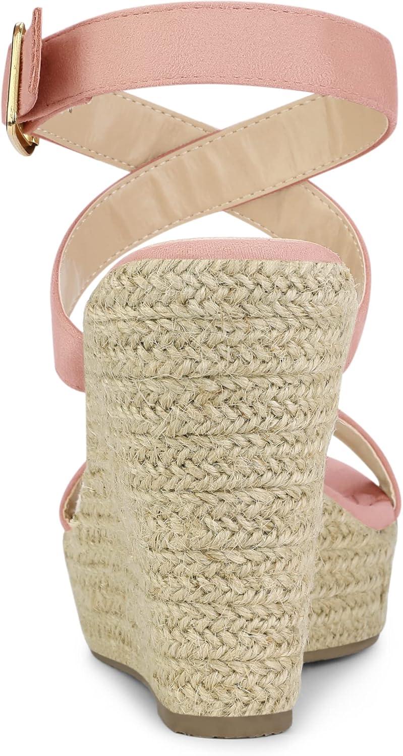 imageAllegra K Womens Slingback Crisscross Espadrille Wedges Heel SandalsPink