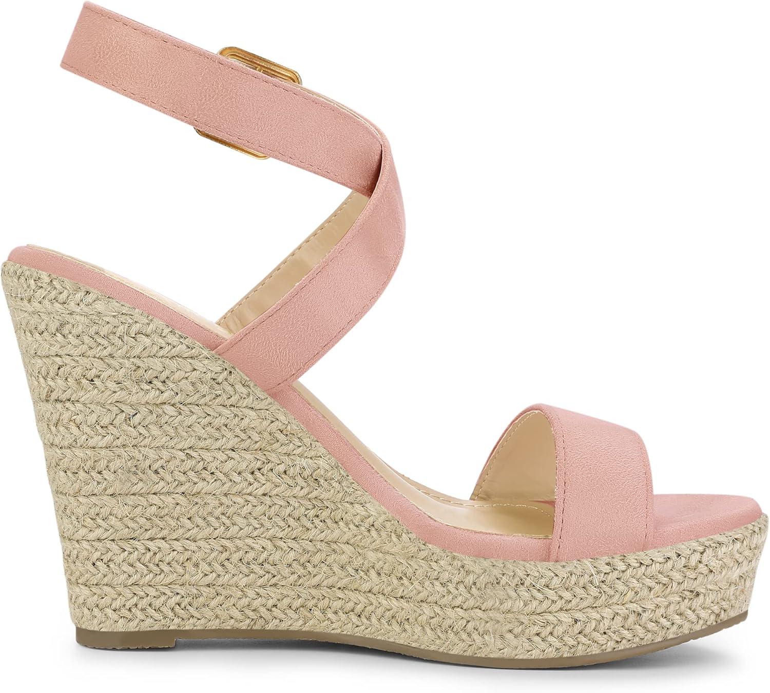 imageAllegra K Womens Slingback Crisscross Espadrille Wedges Heel SandalsPink
